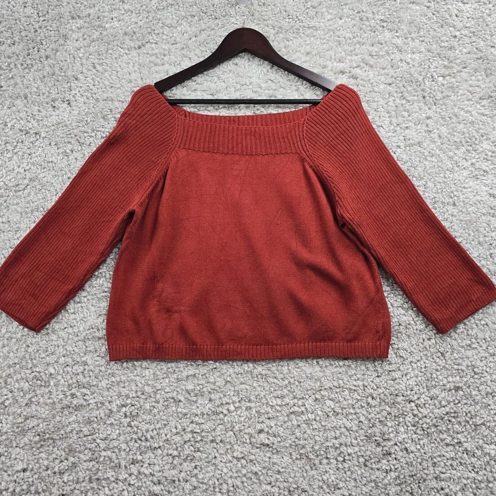 Peruvian Connection Sweater Women L Rust Pima Cotton Square Neck Boho Minimalist